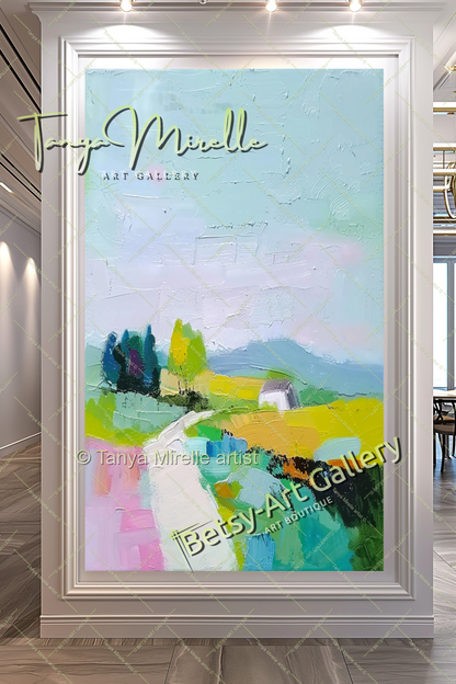 Extra Large Abstract Landscape Painting – Colorful Textured Canvas Art