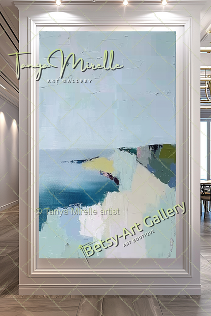 Minimalist Seashore Artwork – Impasto Landscape Abstract Painting