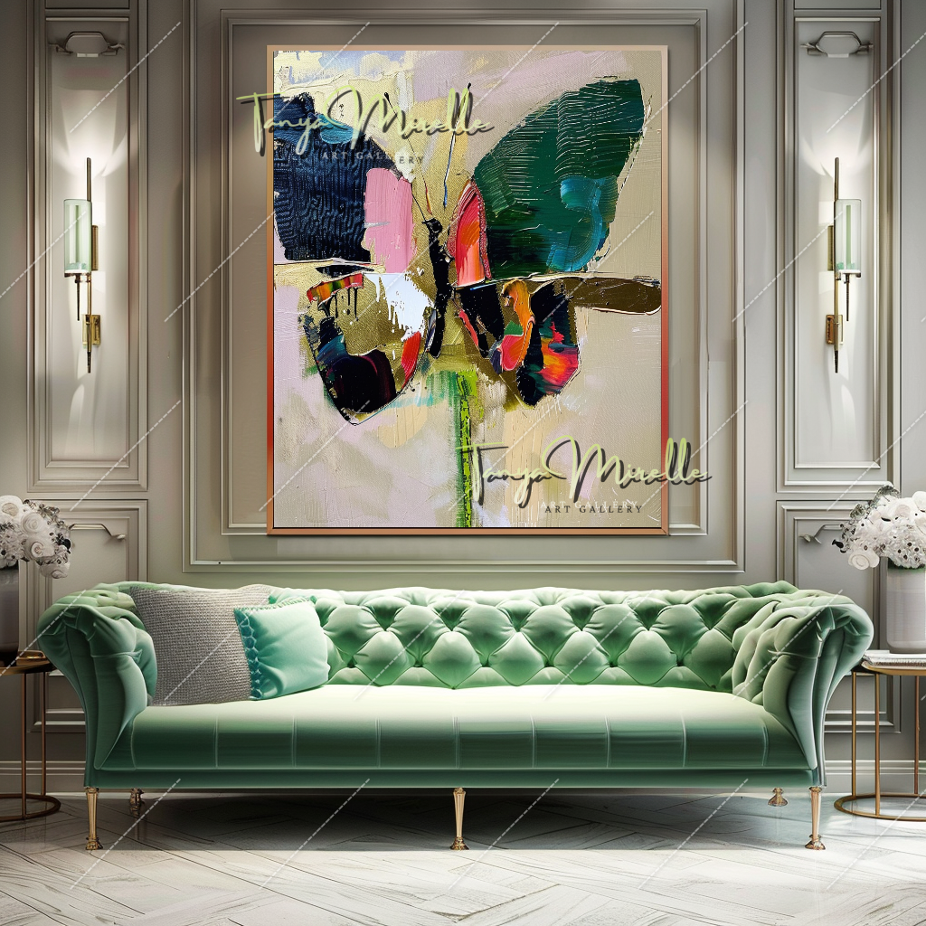 Red Black Abstract Butterfly Canvas Oil Painting #207 – Large – Oil on Canvas – {{ product.title }} canvas artwork by Tanya Mirelle – modern wall decor – original artwork for home, living room, office, or gallery – original artwork by BETSY-ART GALLERY