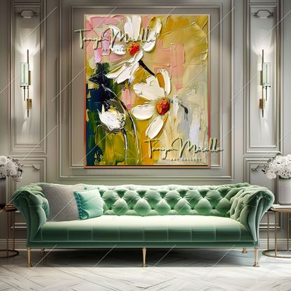 Elegant Abstract Flower Wall Art, Oil Impasto Painting #217