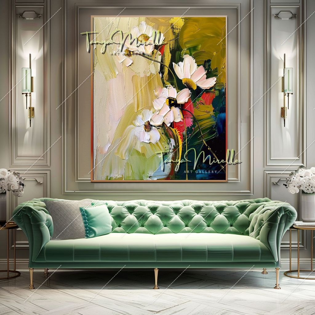 Elegant Abstract Flower Wall Art, Oil Impasto Painting #217