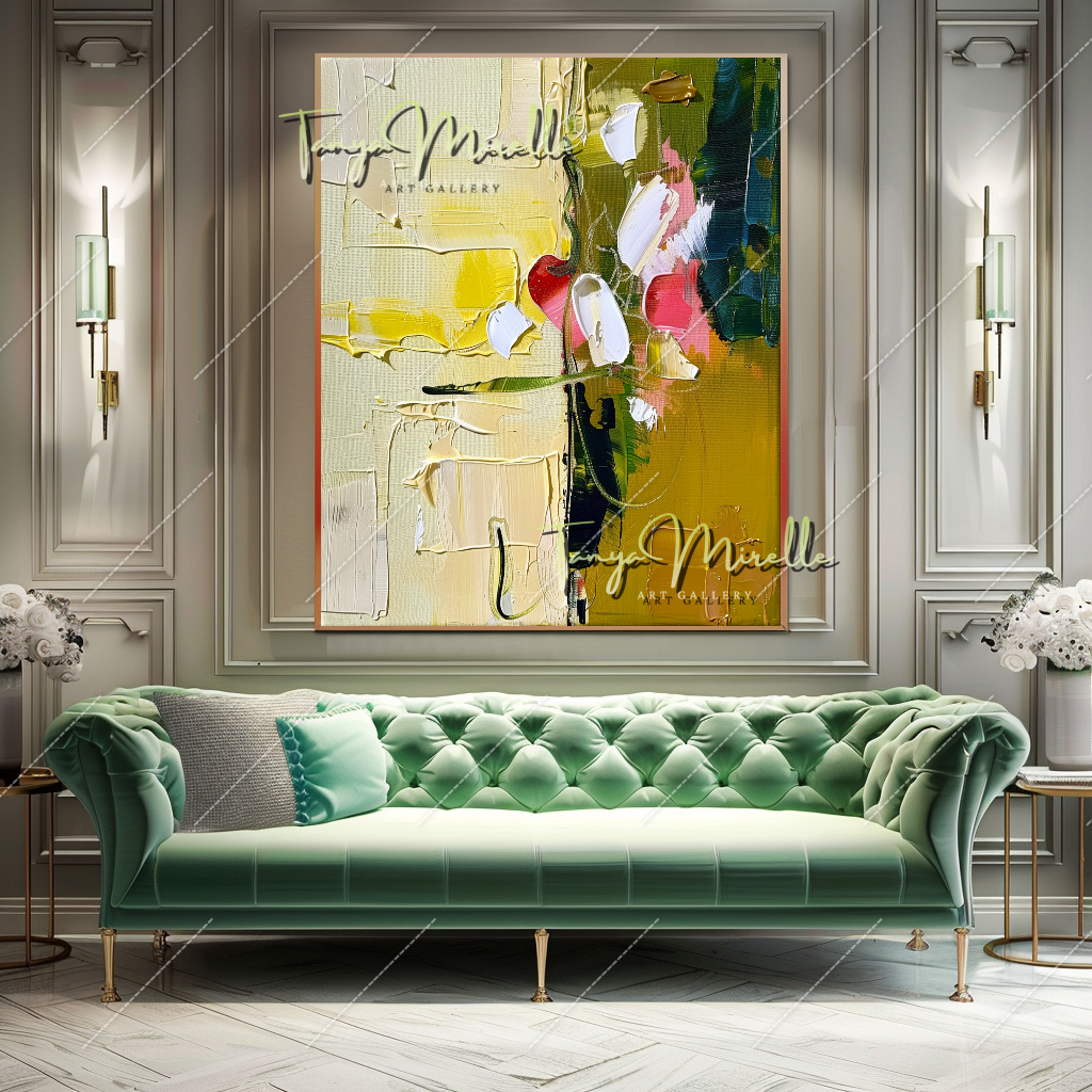 Elegant Abstract Flower Wall Art, Oil Impasto Painting #218
