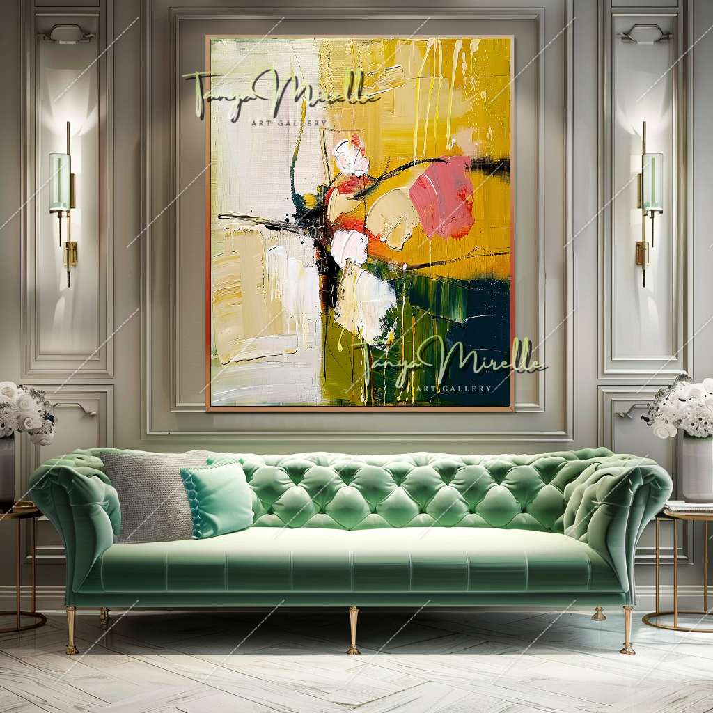 Elegant Abstract Flower Wall Art, Oil Impasto Painting #218