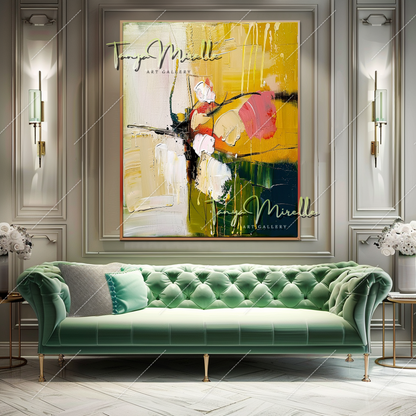 Elegant Abstract Flower Wall Art, Oil Impasto Painting #218