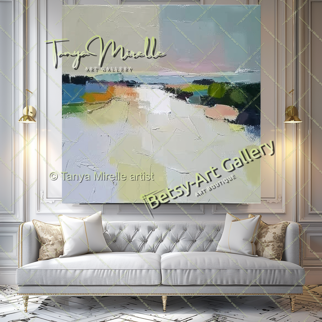 Neutral Abstract Landscape Painting – Colorful Impasto Canvas Art