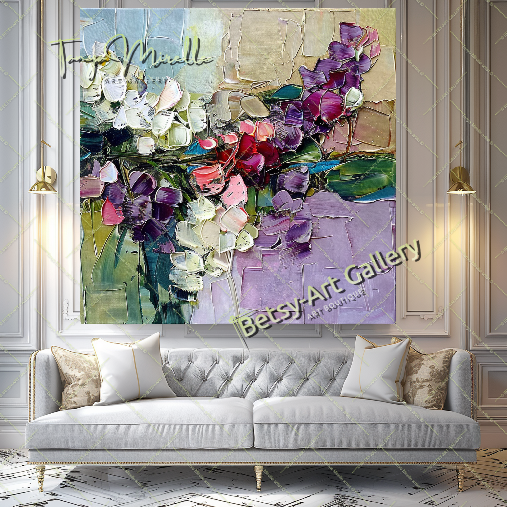 Large Abstract Flower Art, Palette Knife Oil Painting #168