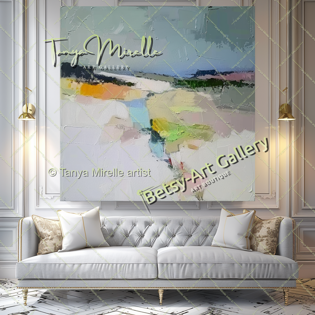 Neutral Abstract Landscape Painting – Colorful Impasto Canvas Art