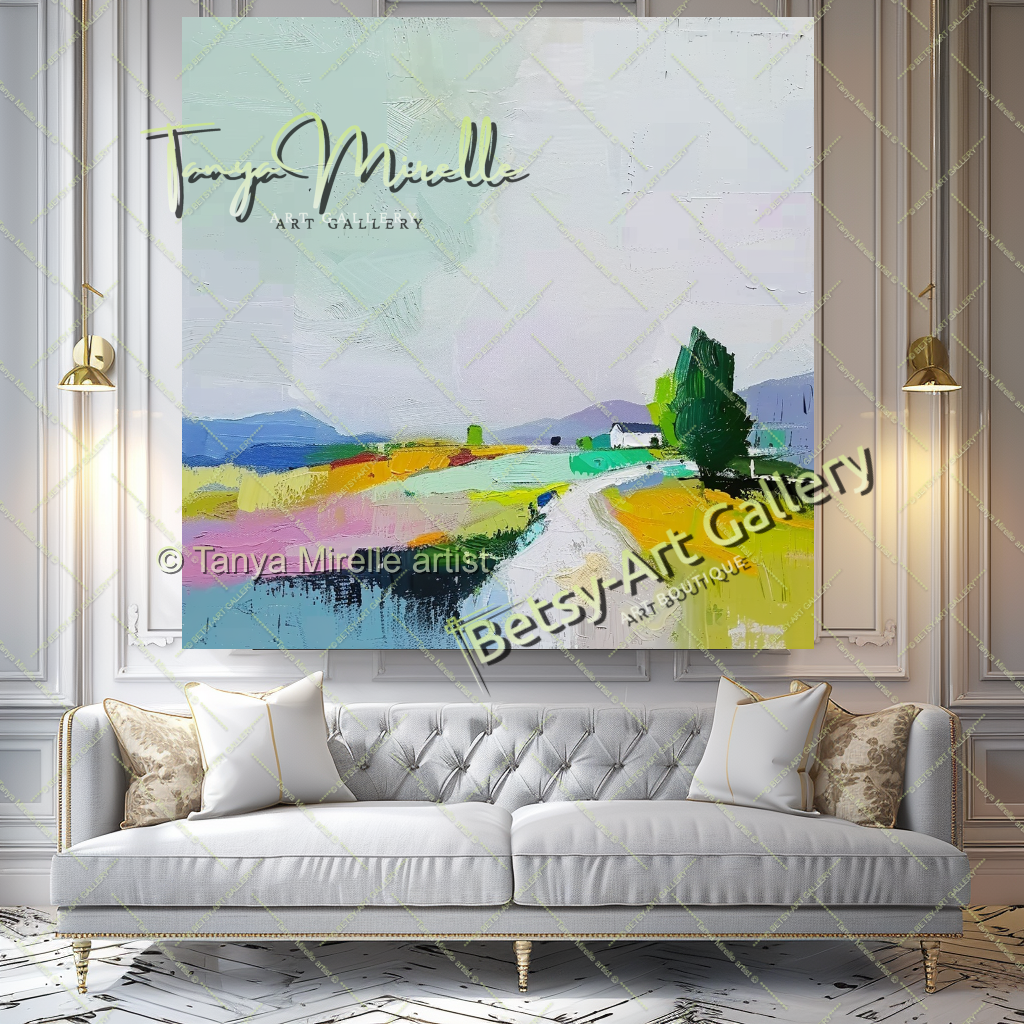 Colorful Mediterranean Landscape Painting – Modern Impasto Canvas Art
