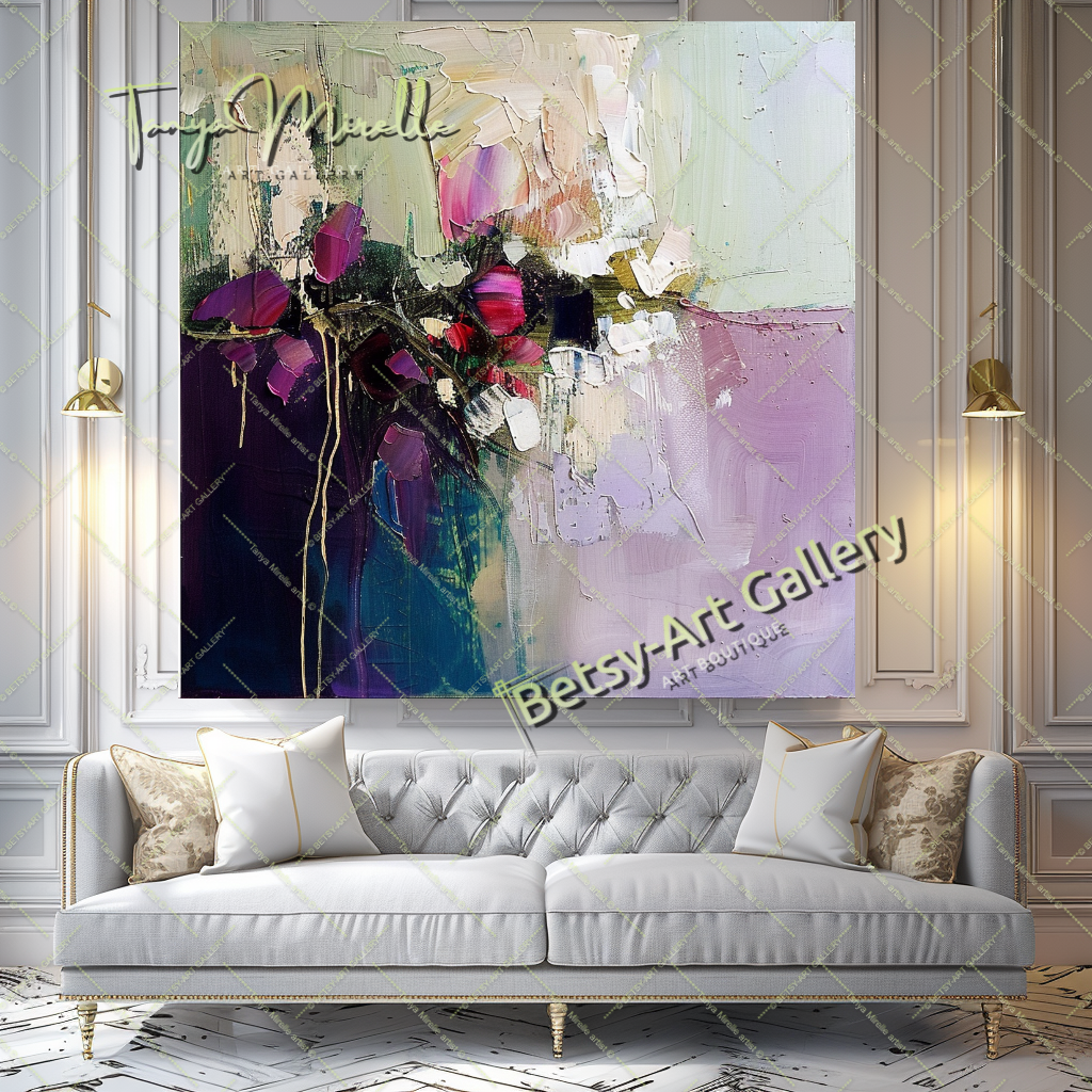 Contemporary Floral Canvas, Colorful Textured Painting #170