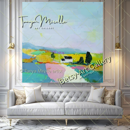 Colorful Mediterranean Landscape Painting – Modern Impasto Canvas Art