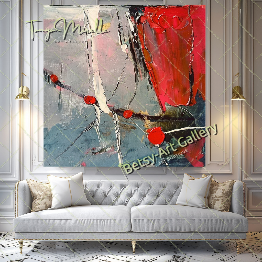Red and Gray Modern Abstract Oil Painting on Canvas #171