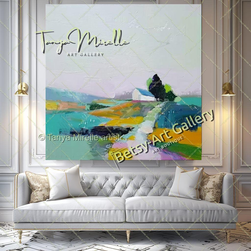 Colorful Mediterranean Landscape Painting – Modern Impasto Canvas Art