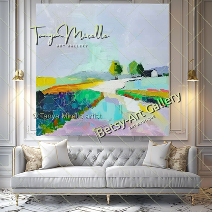Extra Large Abstract Landscape Painting – Colorful Textured Canvas Art