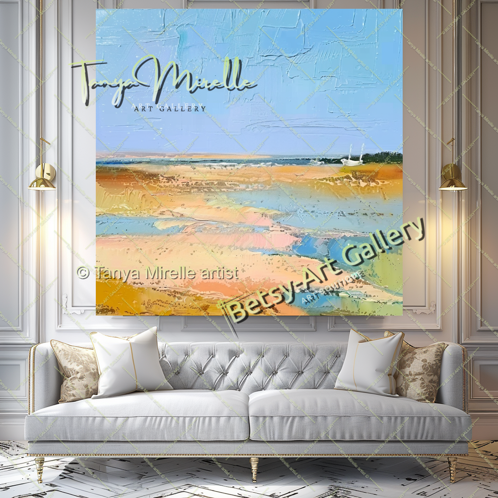 Mediterranean Seashore Painting – Colorful Canvas Wall Art for Living Room