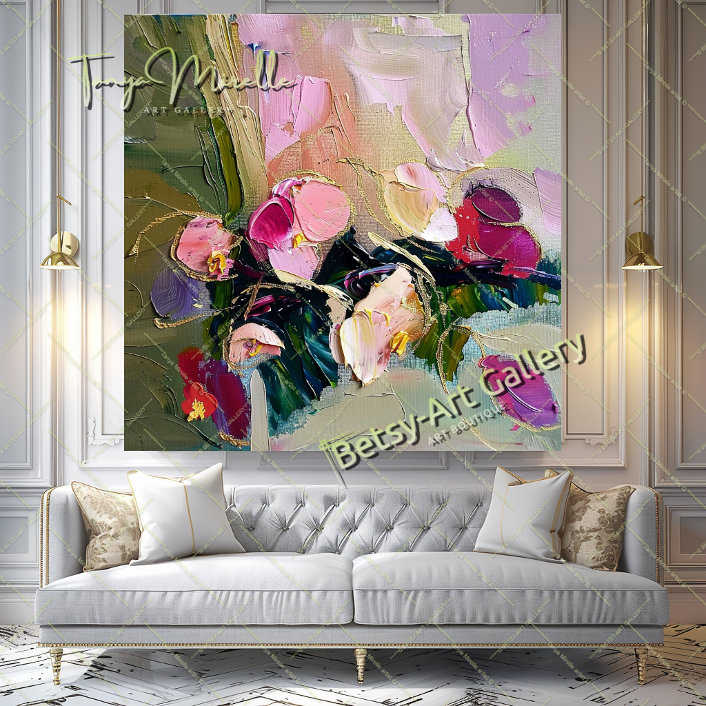 Abstract Floral Impasto Oil Painting on Canvas #165 – Large – Oil on Canvas – {{ product.title }} canvas artwork by Tanya Mirelle – modern wall decor – original artwork for home, living room, office, or gallery – original artwork by BETSY-ART GALLERY
