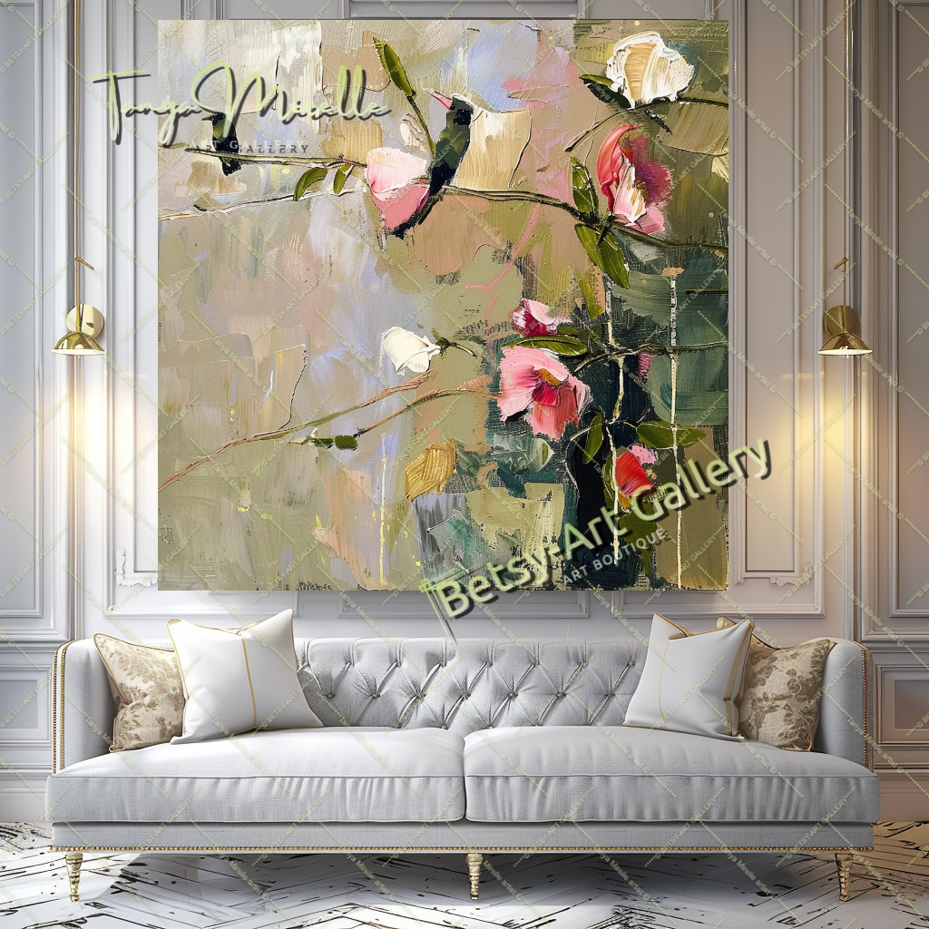 Bold Abstract Floral Oil Painting for Living Room #174