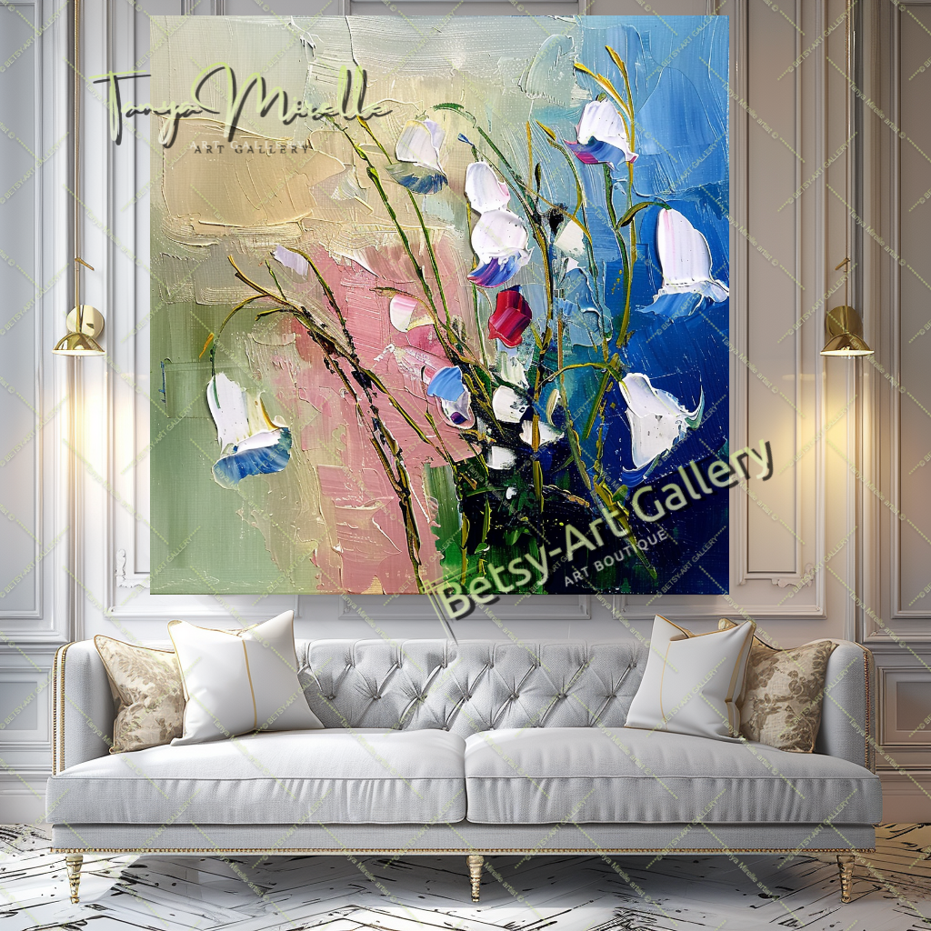 Luxury Floral Canvas Art, Large Abstract Oil Painting #175