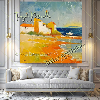 Mediterranean Landscape Canvas – Vibrant Textured Abstract Painting