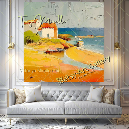 Mediterranean Landscape Canvas – Vibrant Textured Abstract Painting