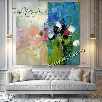 Luxury Floral Canvas Art, Large Abstract Oil Painting #175