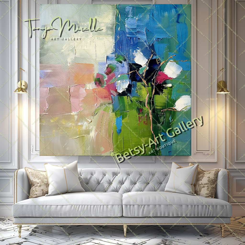 Luxury Floral Canvas Art, Large Abstract Oil Painting #175 – Large – Oil on Canvas – {{ product.title }} canvas artwork by Tanya Mirelle – modern wall decor – original artwork for home, living room, office, or gallery – original artwork by BETSY-ART GALLERY