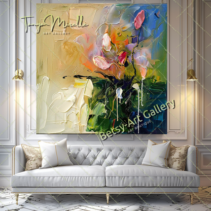 Vibrant Textured Flower Oil Painting on Canvas #176
