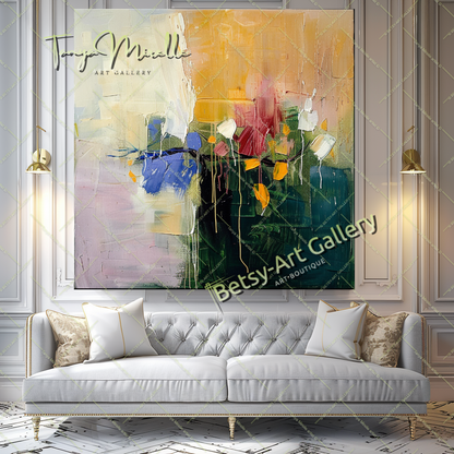 Vibrant Textured Flower Oil Painting on Canvas #176