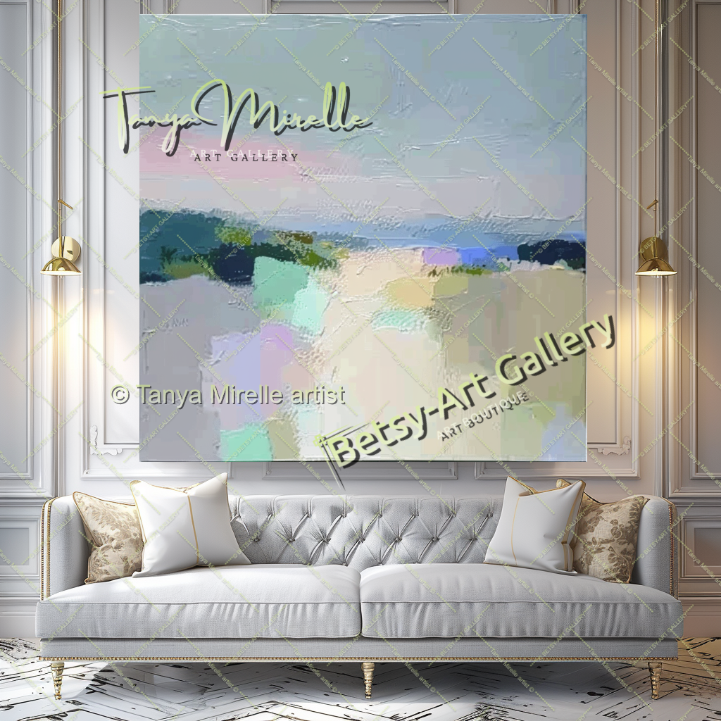 Pastel Colors Minimalist Landscape Artwork – Textured Abstract Painting
