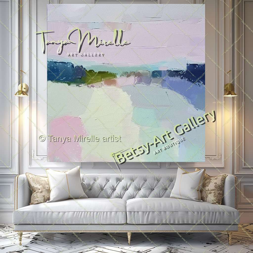 Pastel Colors Minimalist Landscape Artwork – Textured Abstract Painting