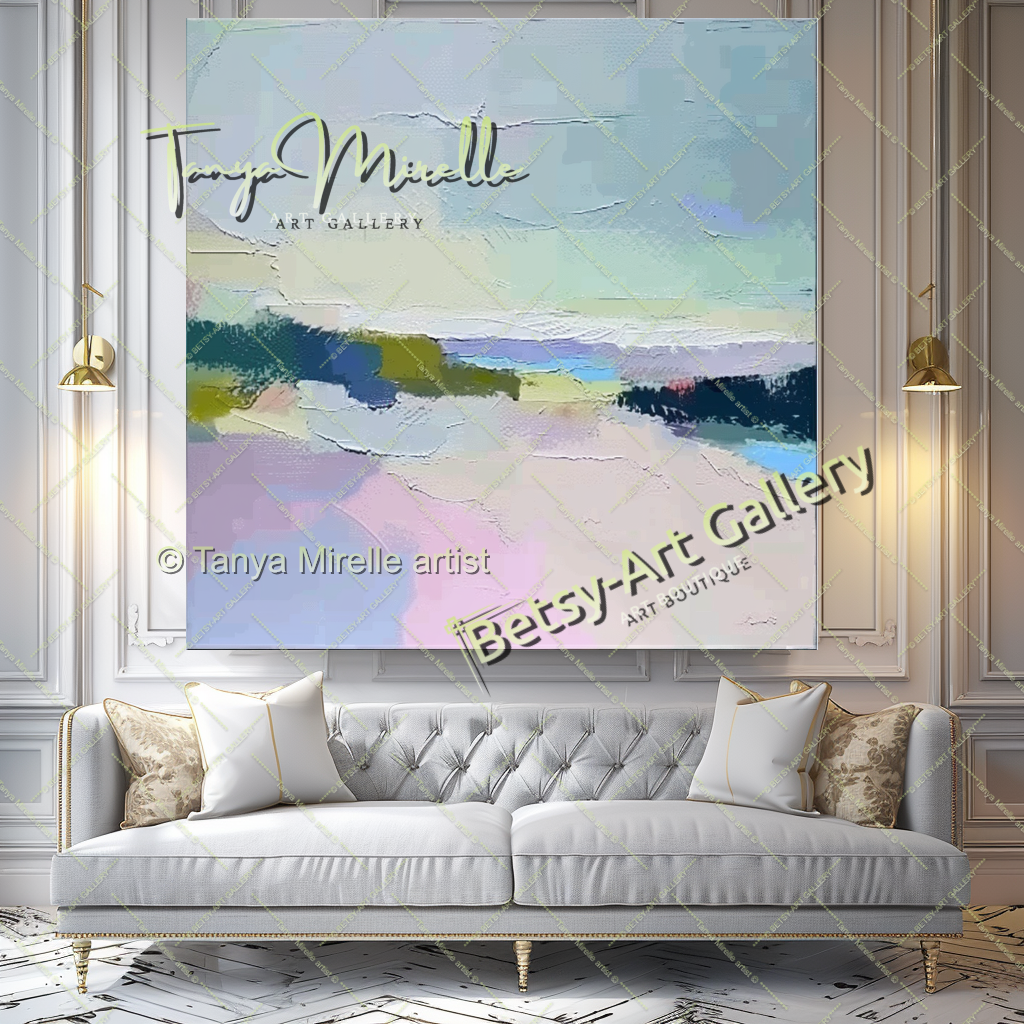 Pastel Colors Minimalist Landscape Artwork – Textured Abstract Painting