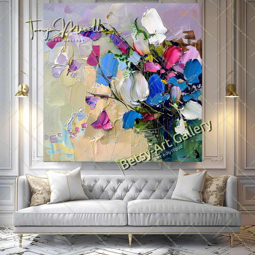 Vibrant Textured Flower Oil Painting on Canvas #177