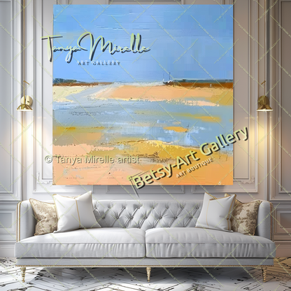 Mediterranean Seashore Painting – Colorful Canvas Wall Art for Living Room