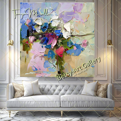 Vibrant Textured Flower Oil Painting on Canvas #177