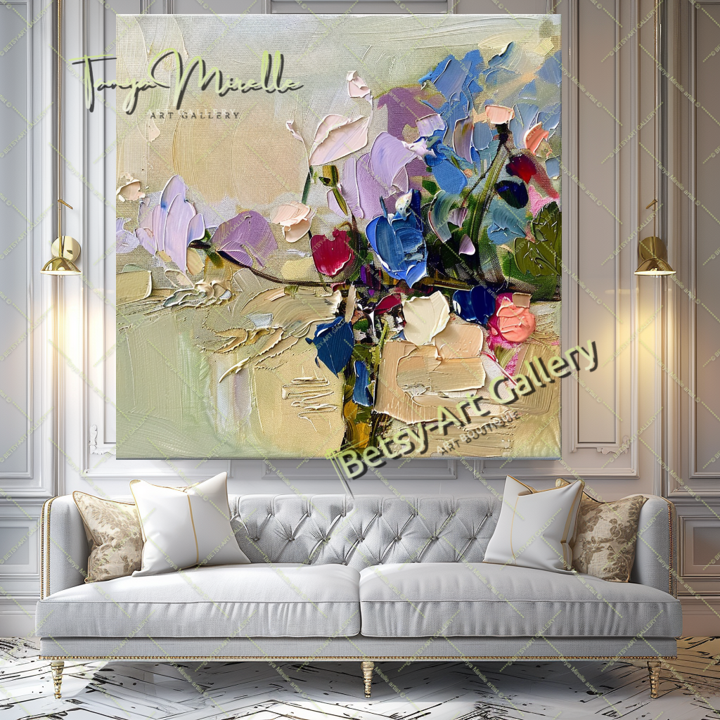 Hand-Painted Impasto Flower Canvas Wall Art #179 – Large – Oil on Canvas – {{ product.title }} canvas artwork by Tanya Mirelle – modern wall decor – original artwork for home, living room, office, or gallery – original artwork by BETSY-ART GALLERY