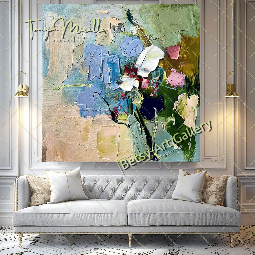 Hand-Painted Impasto Flower Canvas Wall Art #179 – Large – Oil on Canvas – {{ product.title }} canvas artwork by Tanya Mirelle – modern wall decor – original artwork for home, living room, office, or gallery – original artwork by BETSY-ART GALLERY