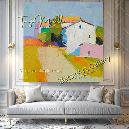 Mediterranean Landscape Canvas – Vibrant Textured Abstract Painting