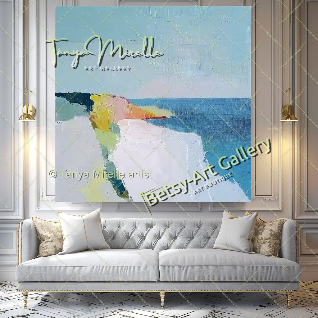 Minimalist Seashore Artwork – Impasto Landscape Abstract Painting