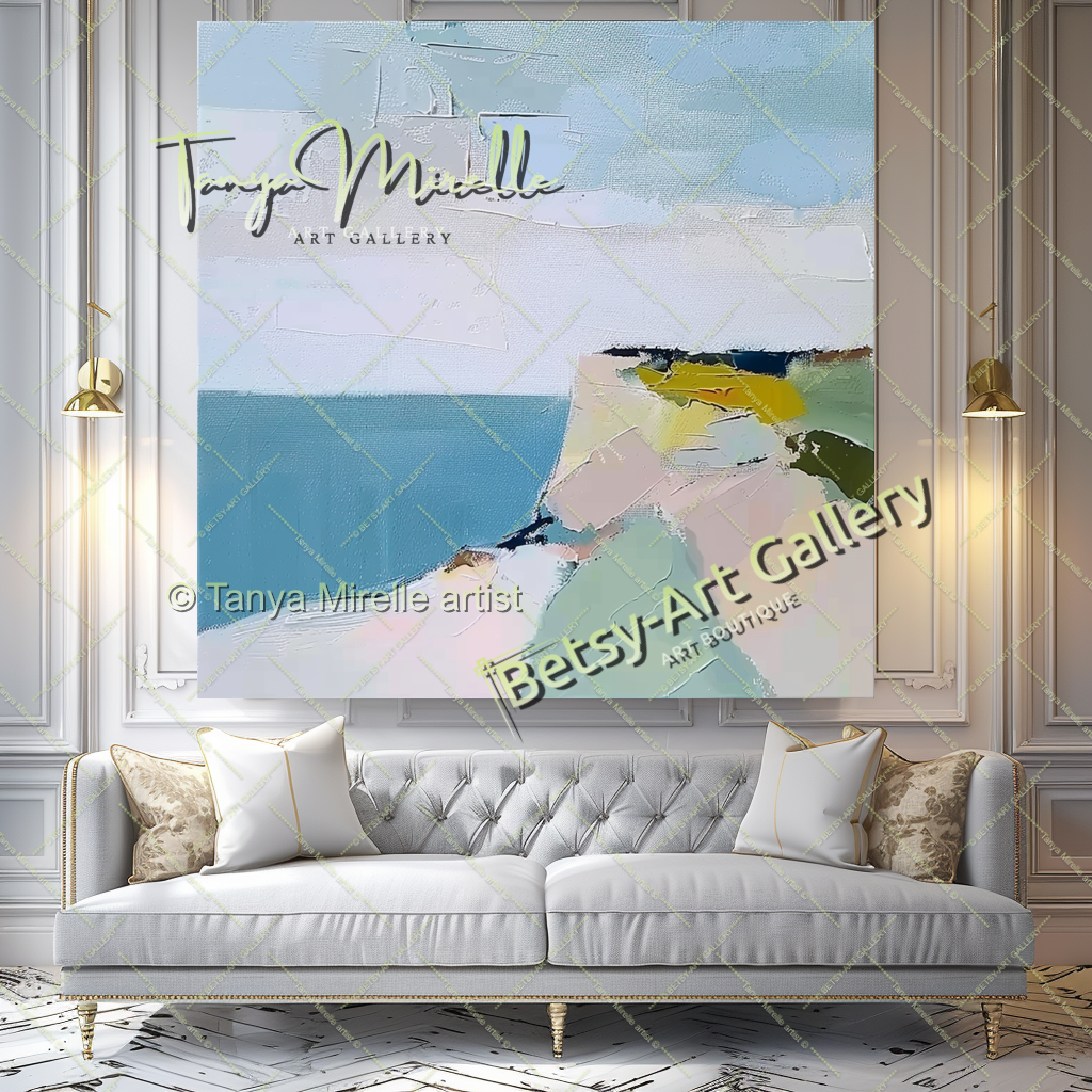 Minimalist Seashore Artwork – Impasto Landscape Abstract Painting
