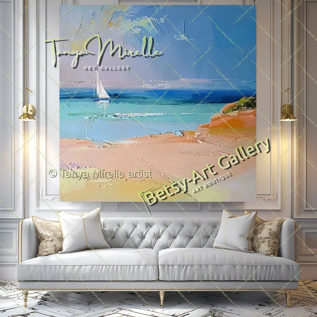 Soft Seashore Painting – Large Impasto Artwork for Home or Office