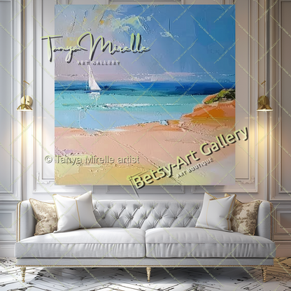 Soft Seashore Painting – Large Impasto Artwork for Home or Office