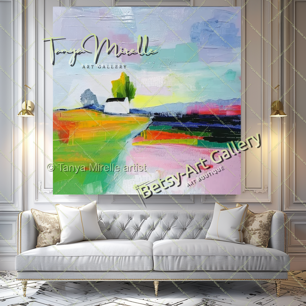 Extra Large Abstract Landscape Painting – Colorful Textured Canvas Art