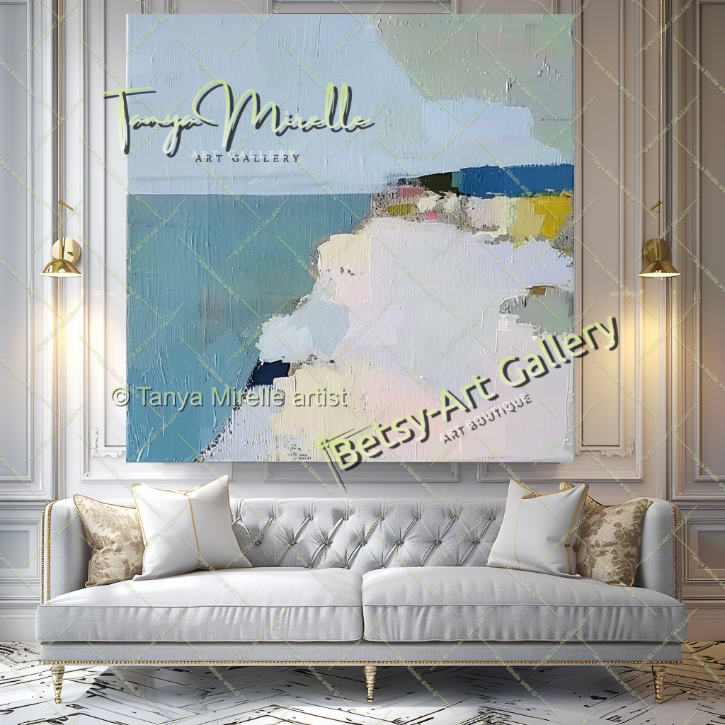 Minimalist Seashore Artwork – Impasto Landscape Abstract Painting