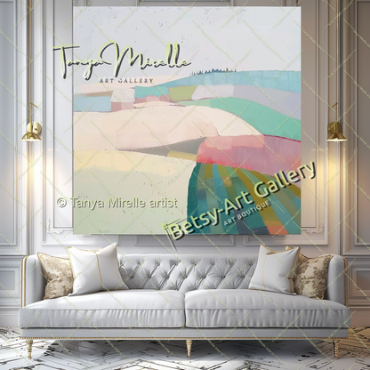 Minimalst Lndscape Abstract Painting – Large Canvas Wall Art