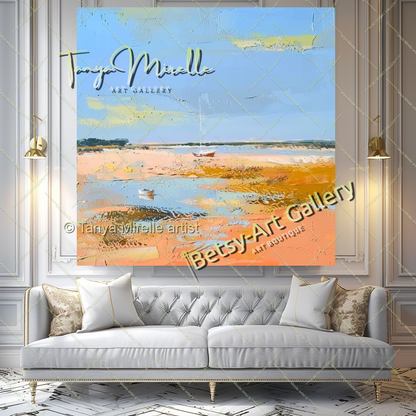 Mediterranean Seashore Painting – Colorful Canvas Wall Art for Living Room