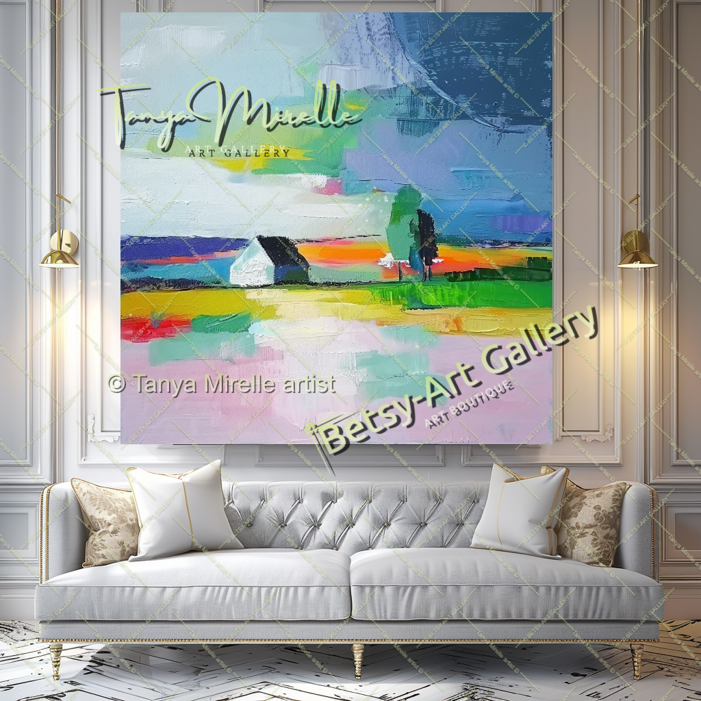 Extra Large Abstract Landscape Painting – Colorful Textured Canvas Art