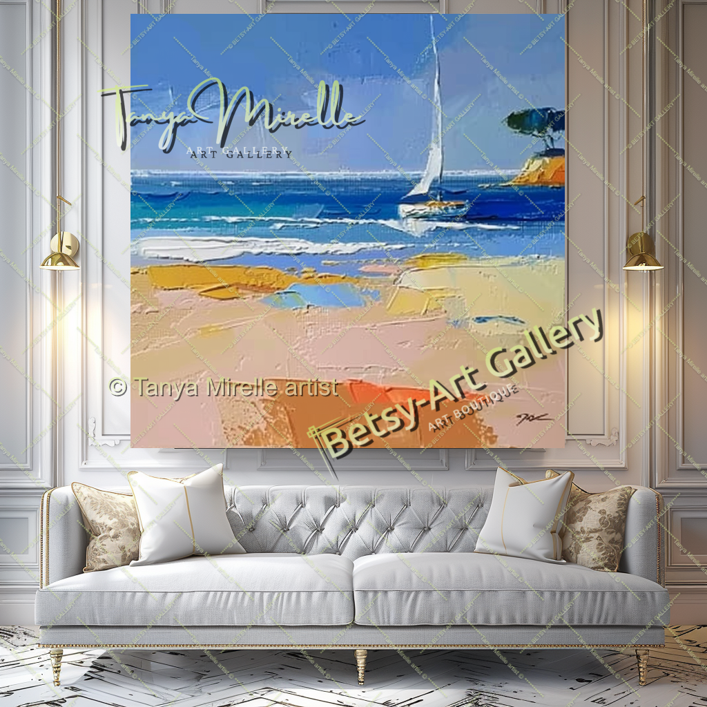 Soft Seashore Painting – Large Impasto Artwork for Home or Office