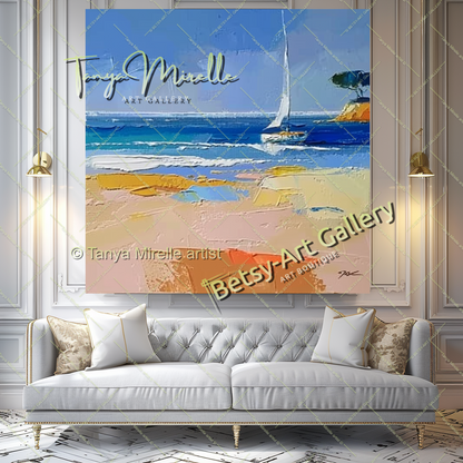 Soft Seashore Painting – Large Impasto Artwork for Home or Office
