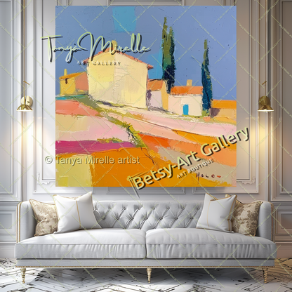 Mediterranean Landscape Canvas – Vibrant Textured Abstract Painting