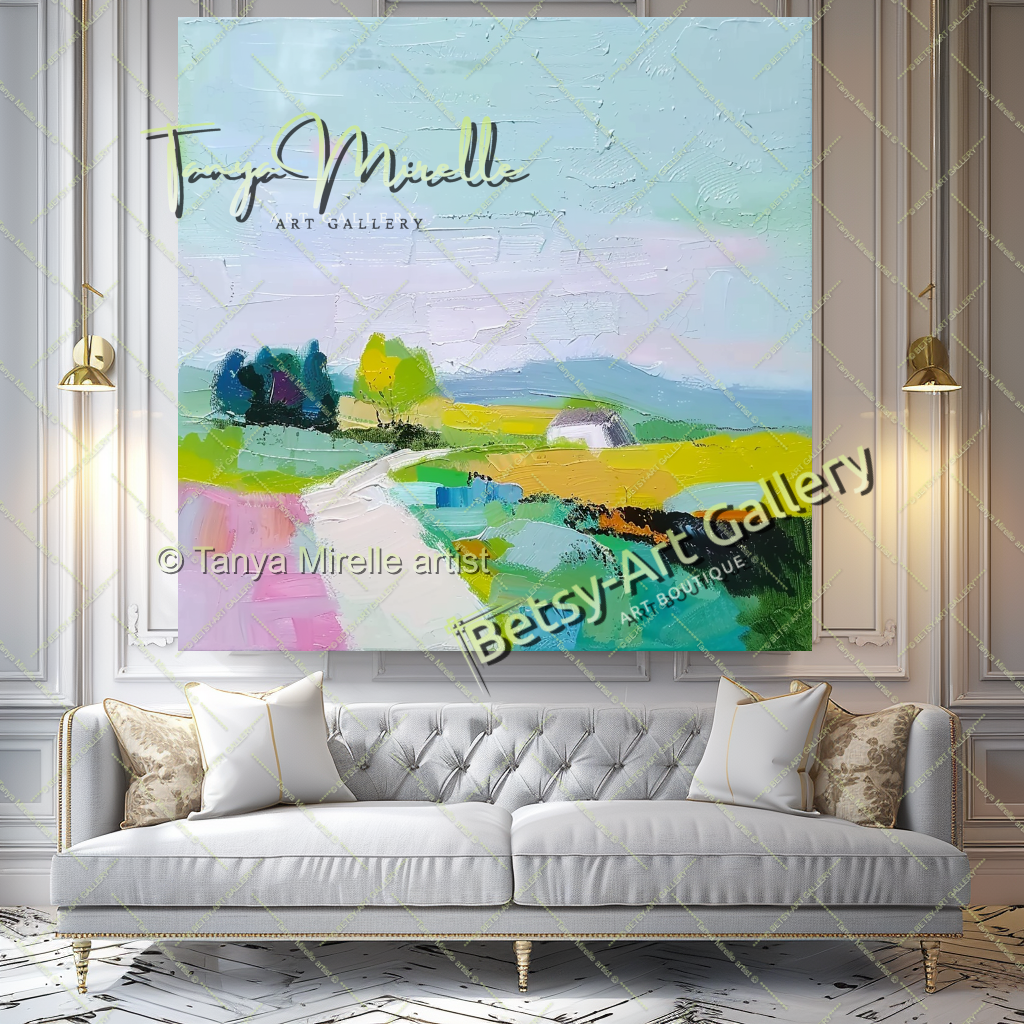 Extra Large Abstract Landscape Painting – Colorful Textured Canvas Art
