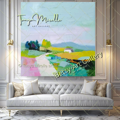 Extra Large Abstract Landscape Painting – Colorful Textured Canvas Art